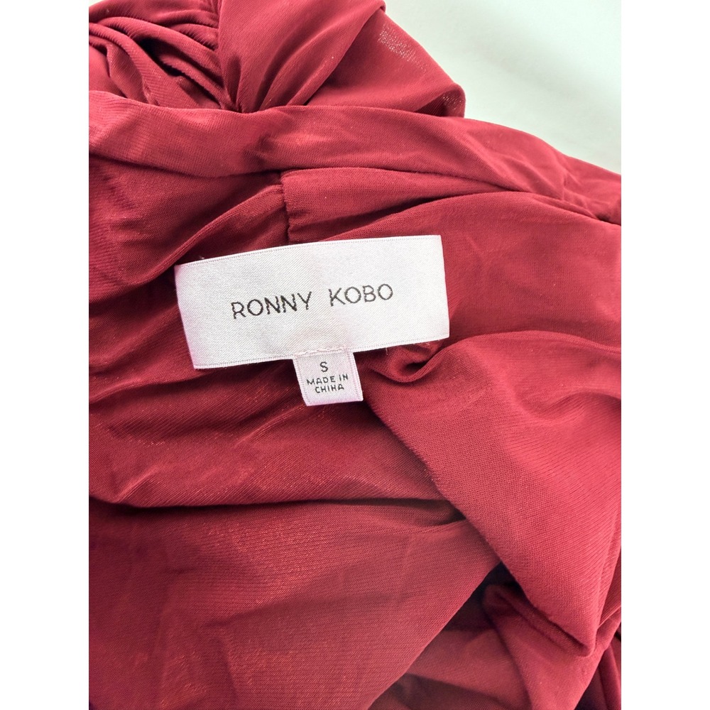 Ronny Kobo Ruched One Shoulder Long Sleeve Midi Dress Burgundy Size S - Picture 6 of 10